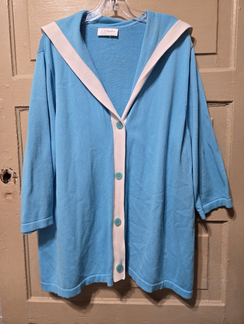 CJ Banks 100% Cotton Coastal Grandma Old Money Yacht Button Front Cardigan